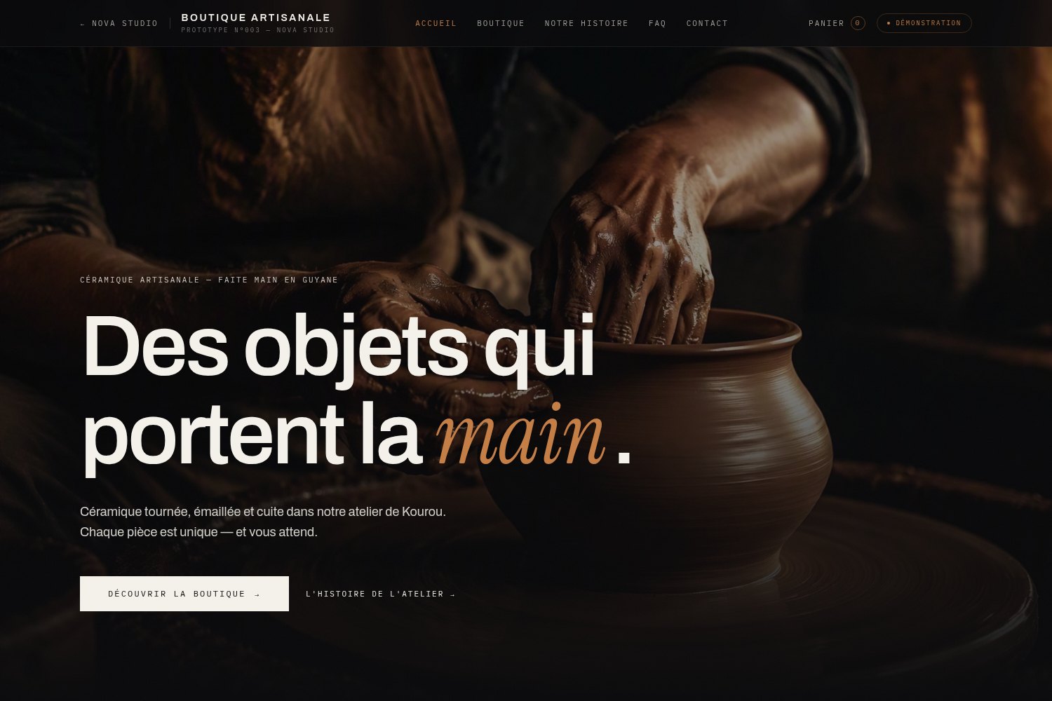 Prototype Boutique Artisanale — concept imaginé par Noxarag