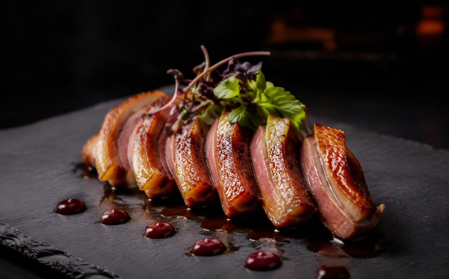 Canard rôti, gastrique de cerise — démonstration