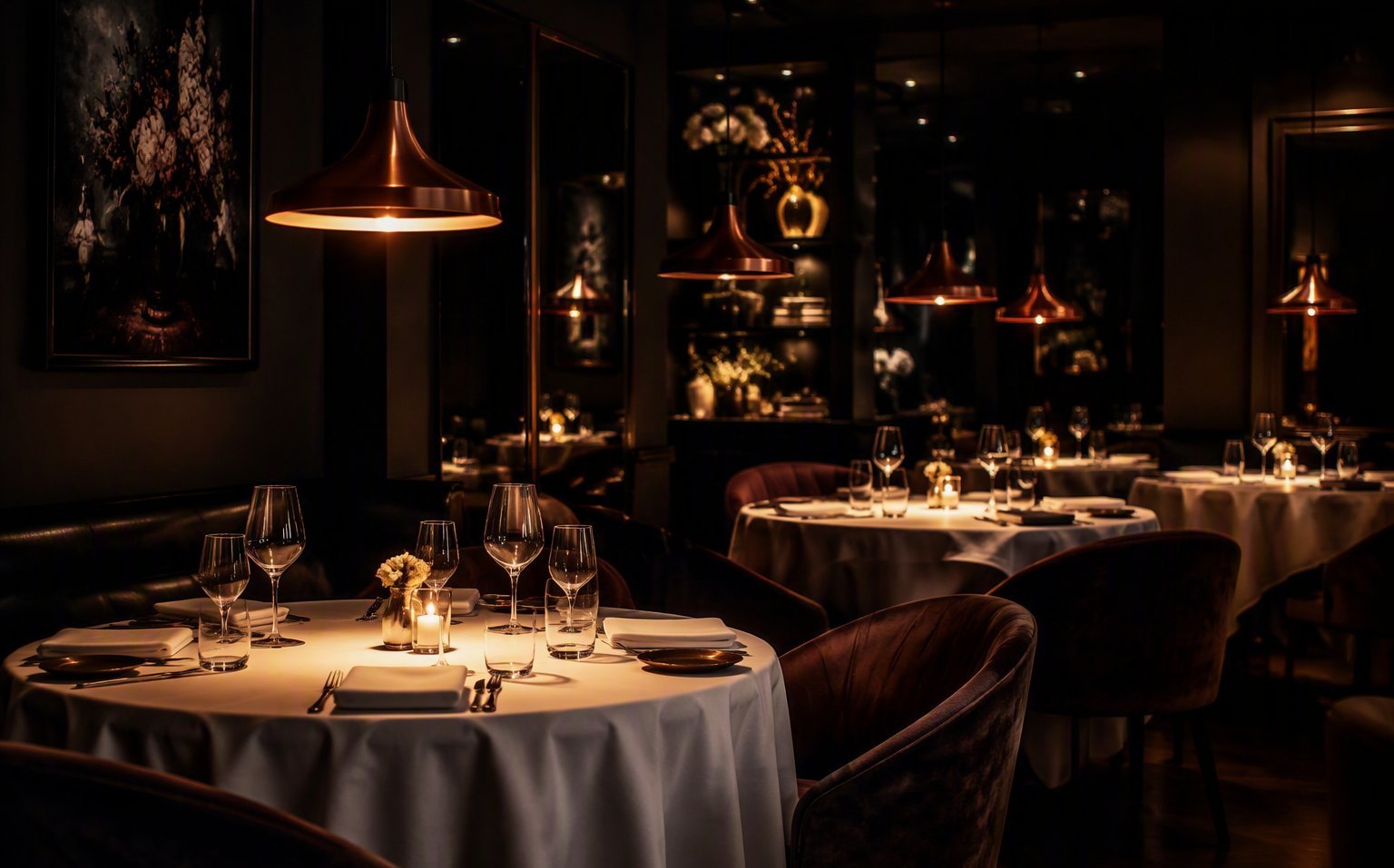 La salle du restaurant à la tombée du soir — démonstration